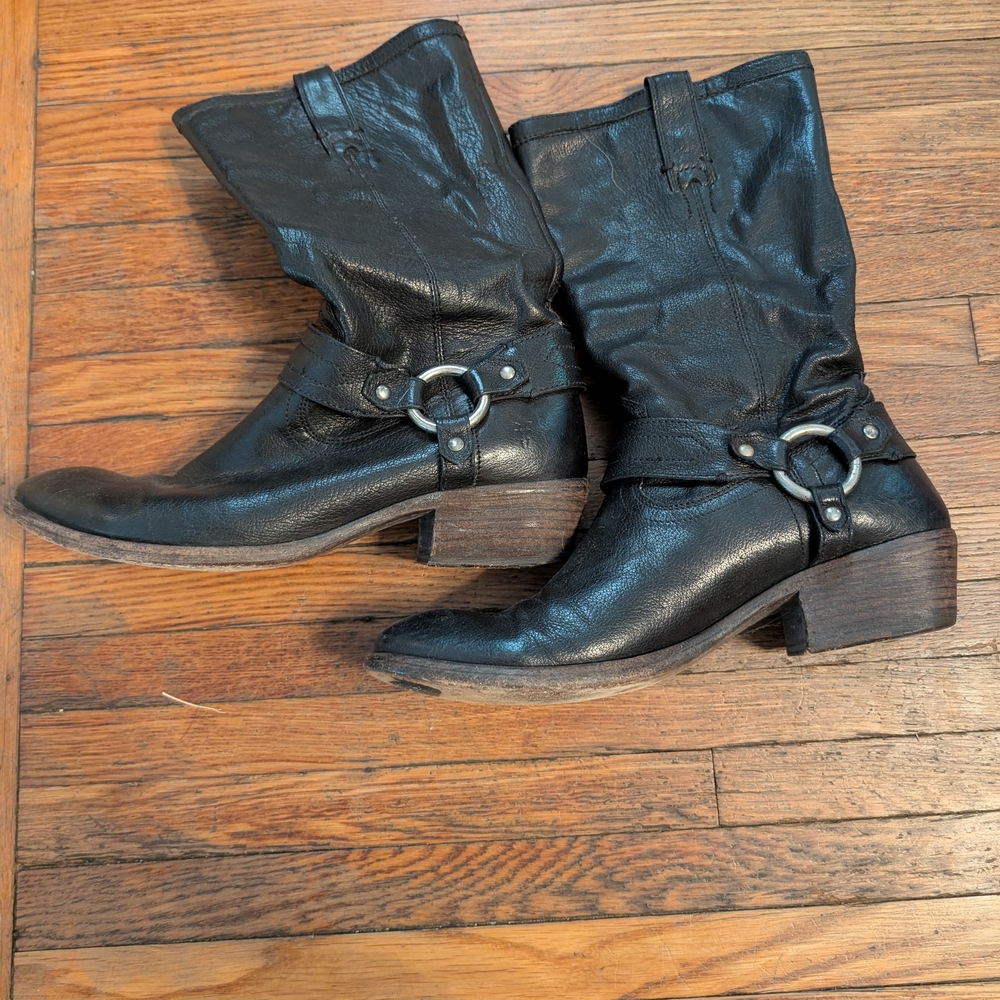Frye Black Leather Melissa Harness Boots